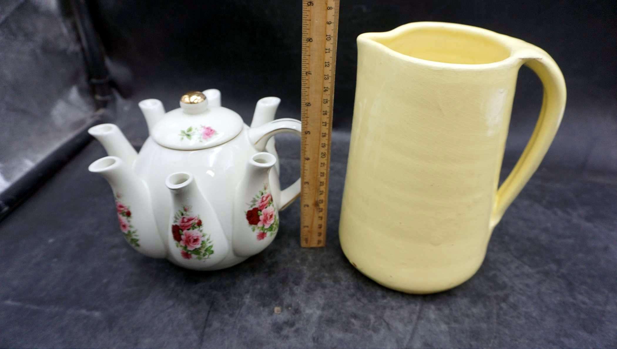 Multi-Spout Teapot & Yellow Pitcher