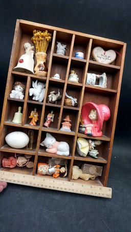 Wooden Display Shelf W/ Figurines