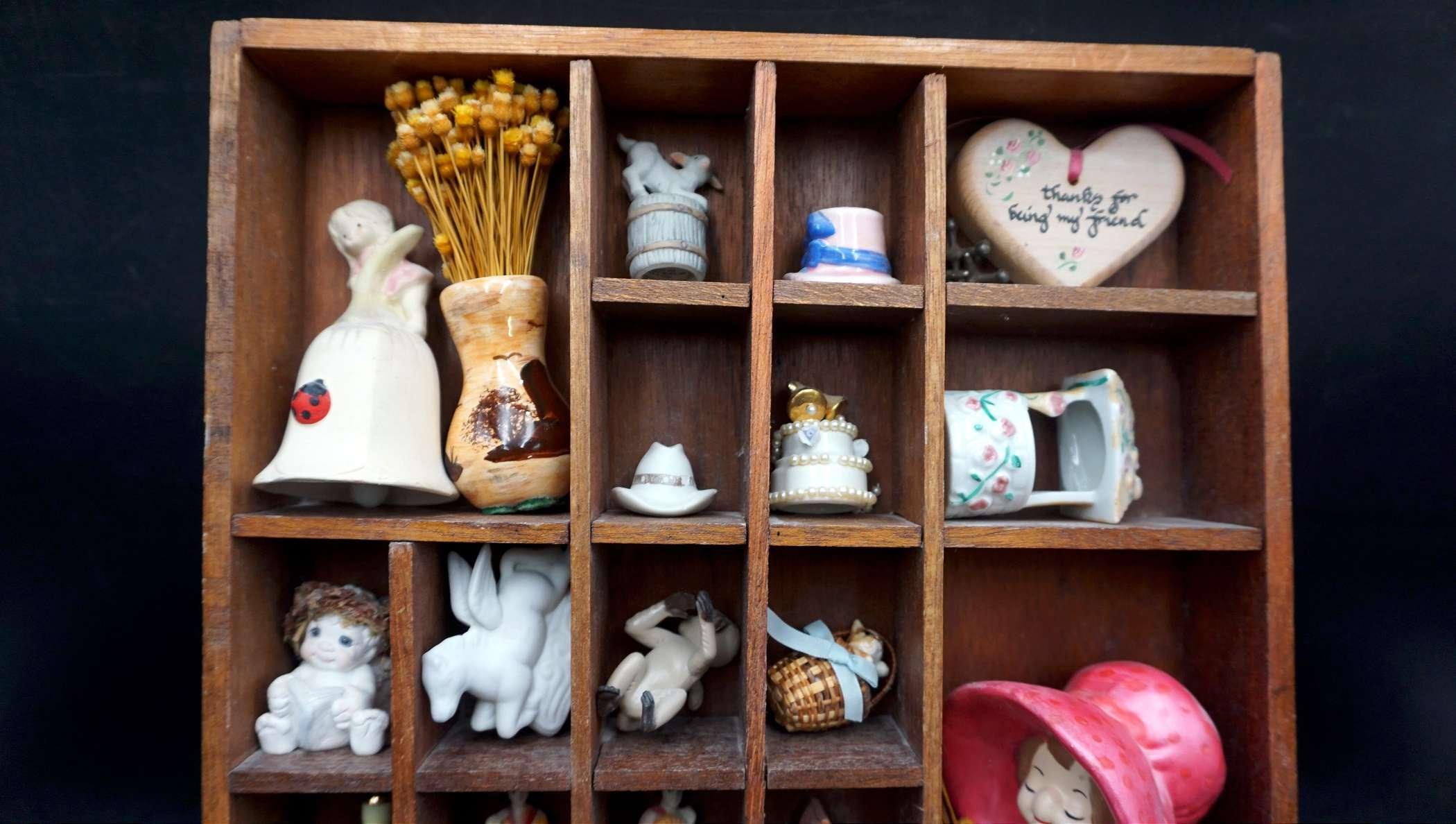 Wooden Display Shelf W/ Figurines