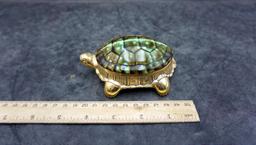 Vintage Metal And Green Turtle Trinket Box