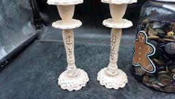 Candlestick Holders & Container Of Buttons