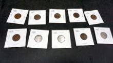 10 Indian Head Pennies - 1880, 1887, 1898, 1900, 1902, 1903, 1904, 1905, 1906 & 1907