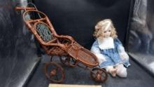 Wooden Decorative Doll Stroller & Doll