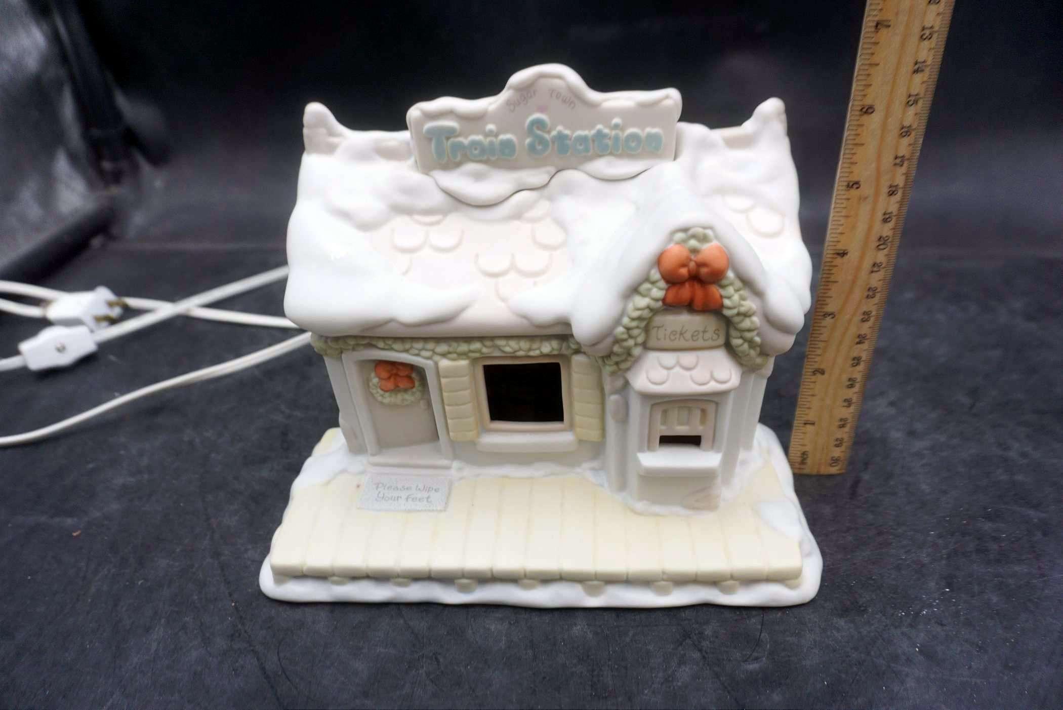 Precious Moments Lighted Train Station Village House