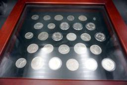Display Case W/ The U.S. National Parks State Quarters, Half Dollars, Foreign Coins & More