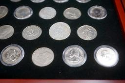 Display Case W/ The U.S. National Parks State Quarters, Half Dollars, Foreign Coins & More