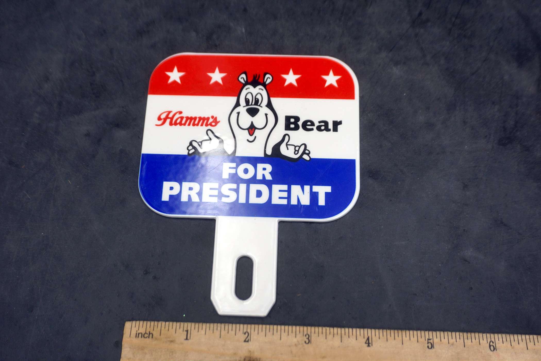 Hamm'S Bear For President Advertising Car License Plate Topper