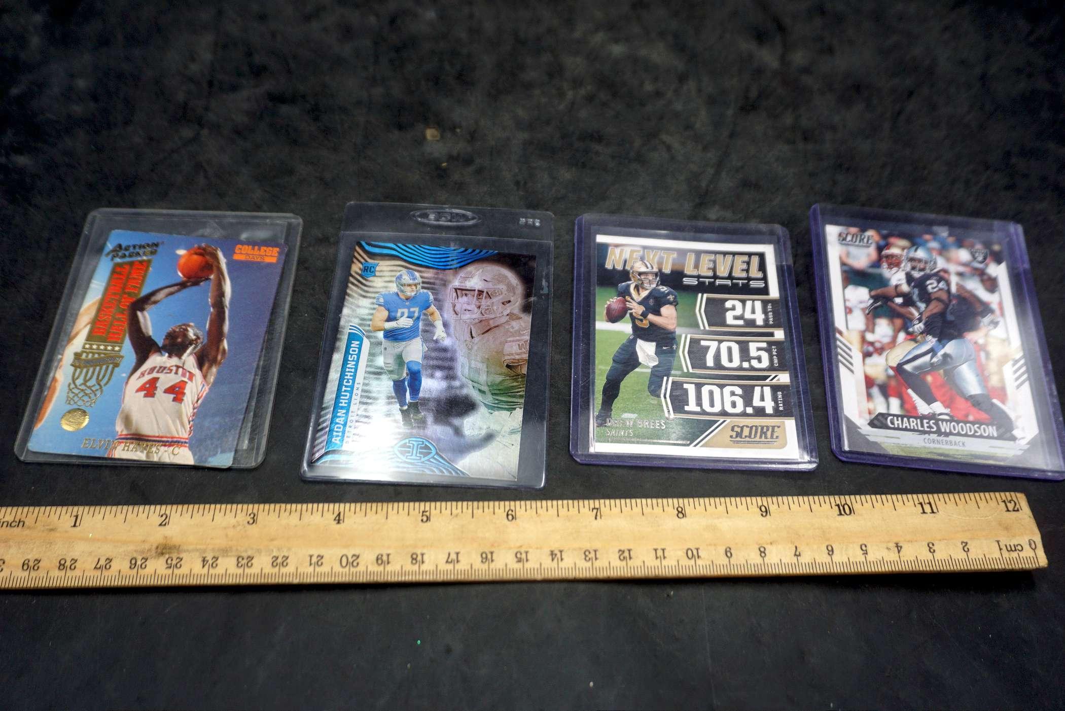 4 Sports Cards - Woodson, Brees, Hayes & Hutchinson