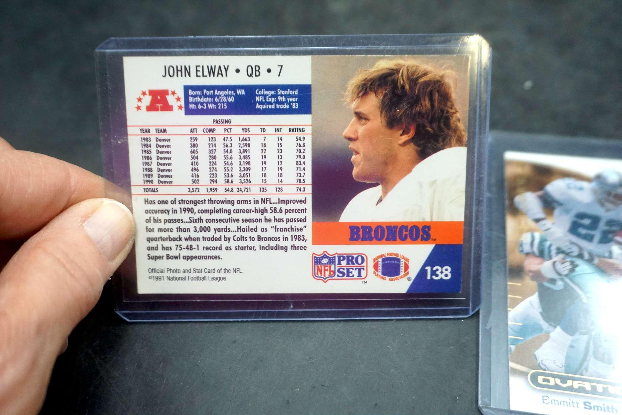 3 Football Cards - Elway, Smith & Manning