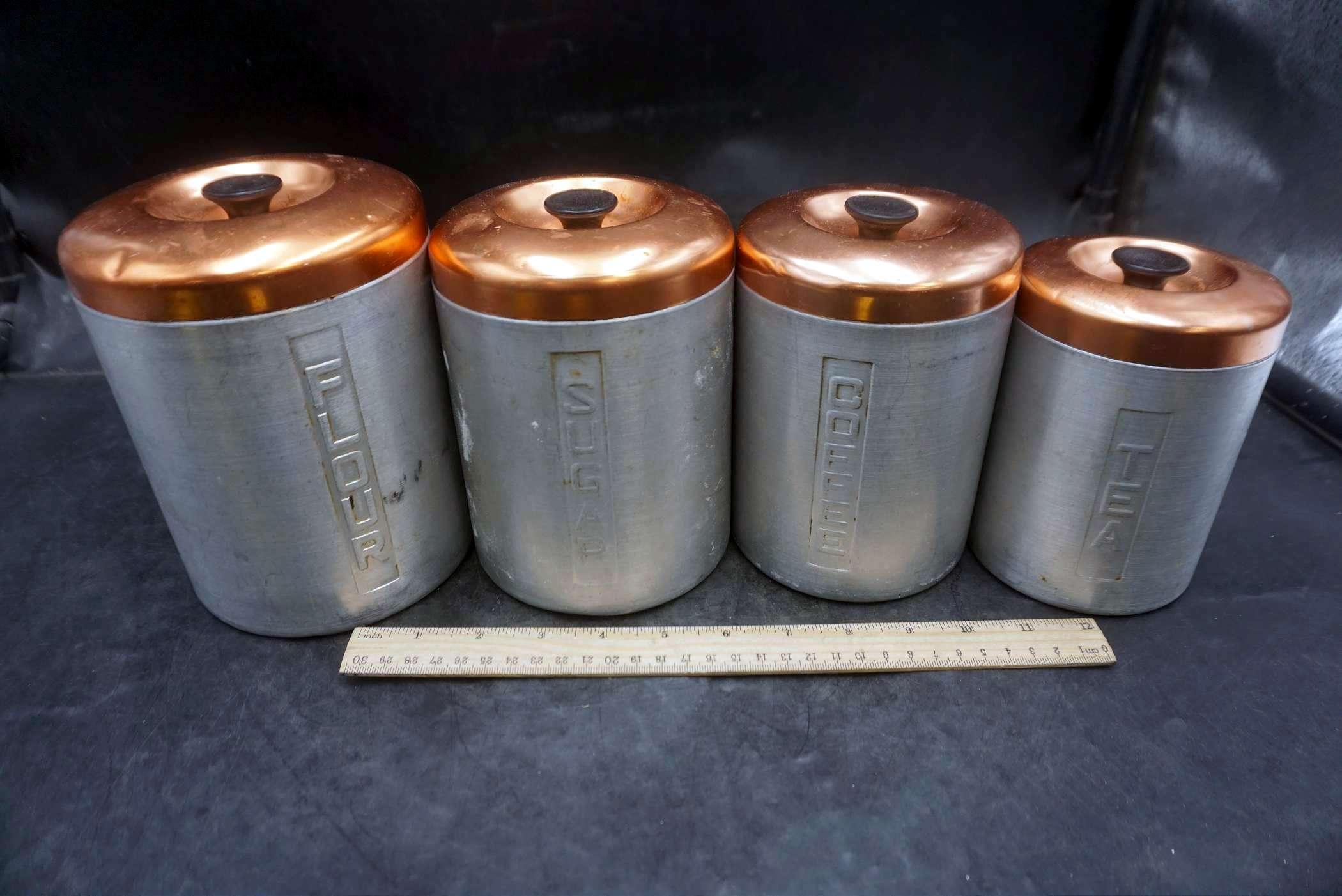 4 - Metal & Copper Kitchen Canisters (Made In Italy)