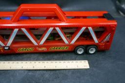 Hot Wheels Cargo Carrier Trailer & Truck W/ Vehicles