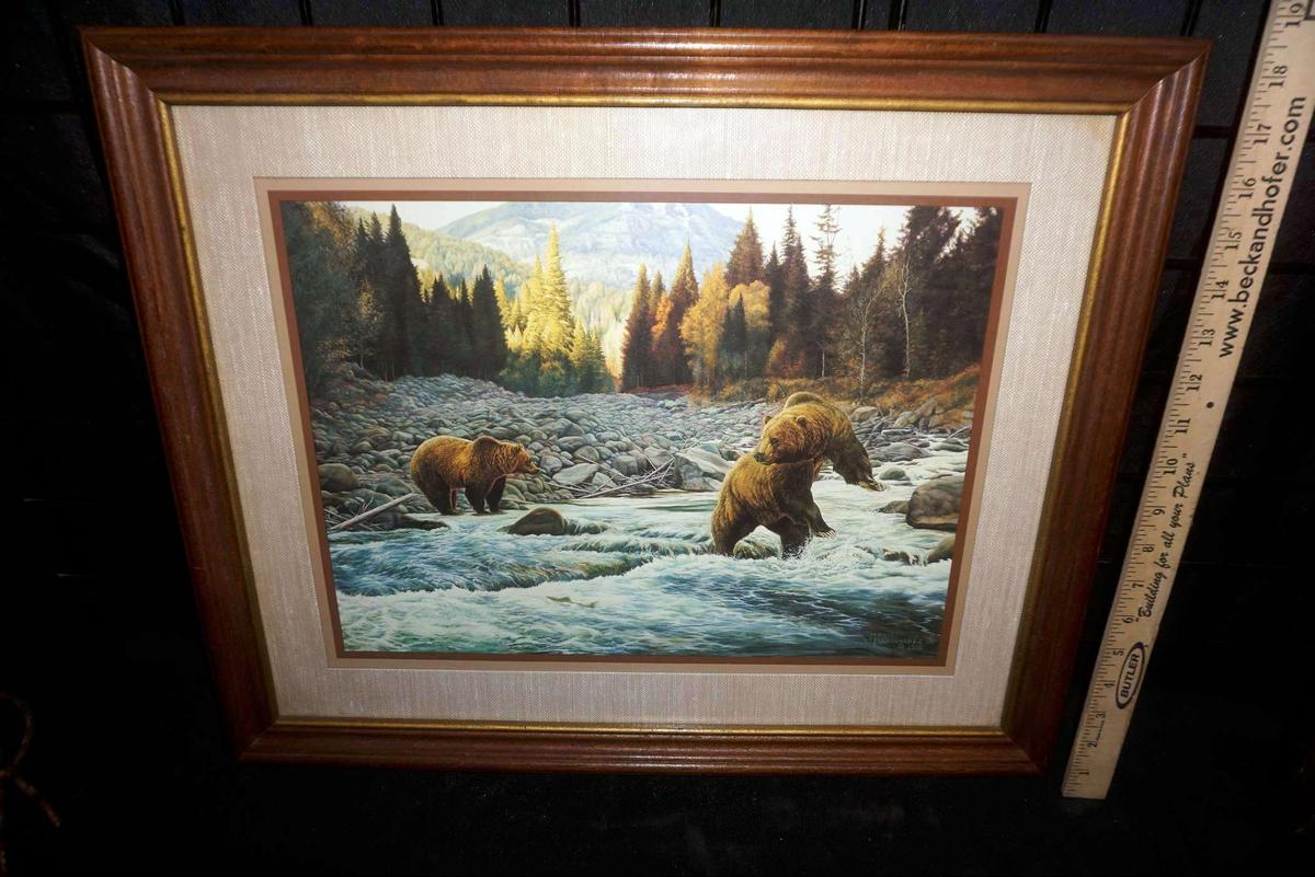 Framed & Matted Bear Painting By Manuel Mansanarez Jr. 1986