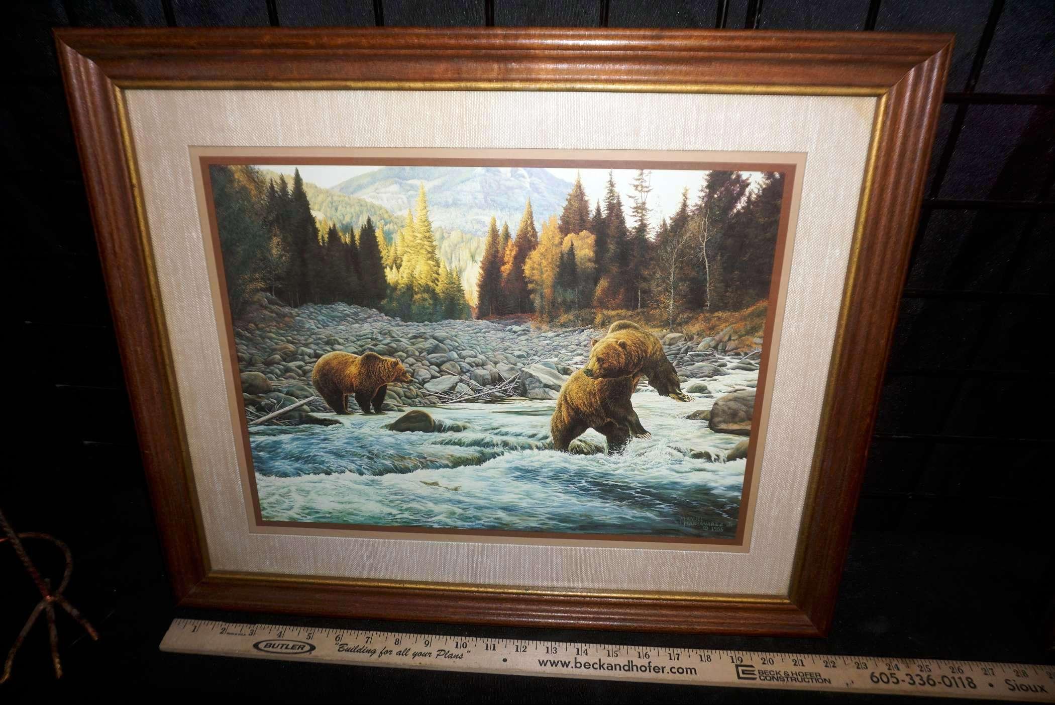 Framed & Matted Bear Painting By Manuel Mansanarez Jr. 1986