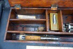 Old Fly Fishing Set Wooden Tackle Box W/ Reel, Rod , Lure & Fishing Gear