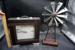 Decorative Windmill & Leather Stitch Clock In Case