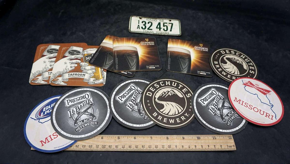 Beer Coasters & '68 Motorcycle License Plate