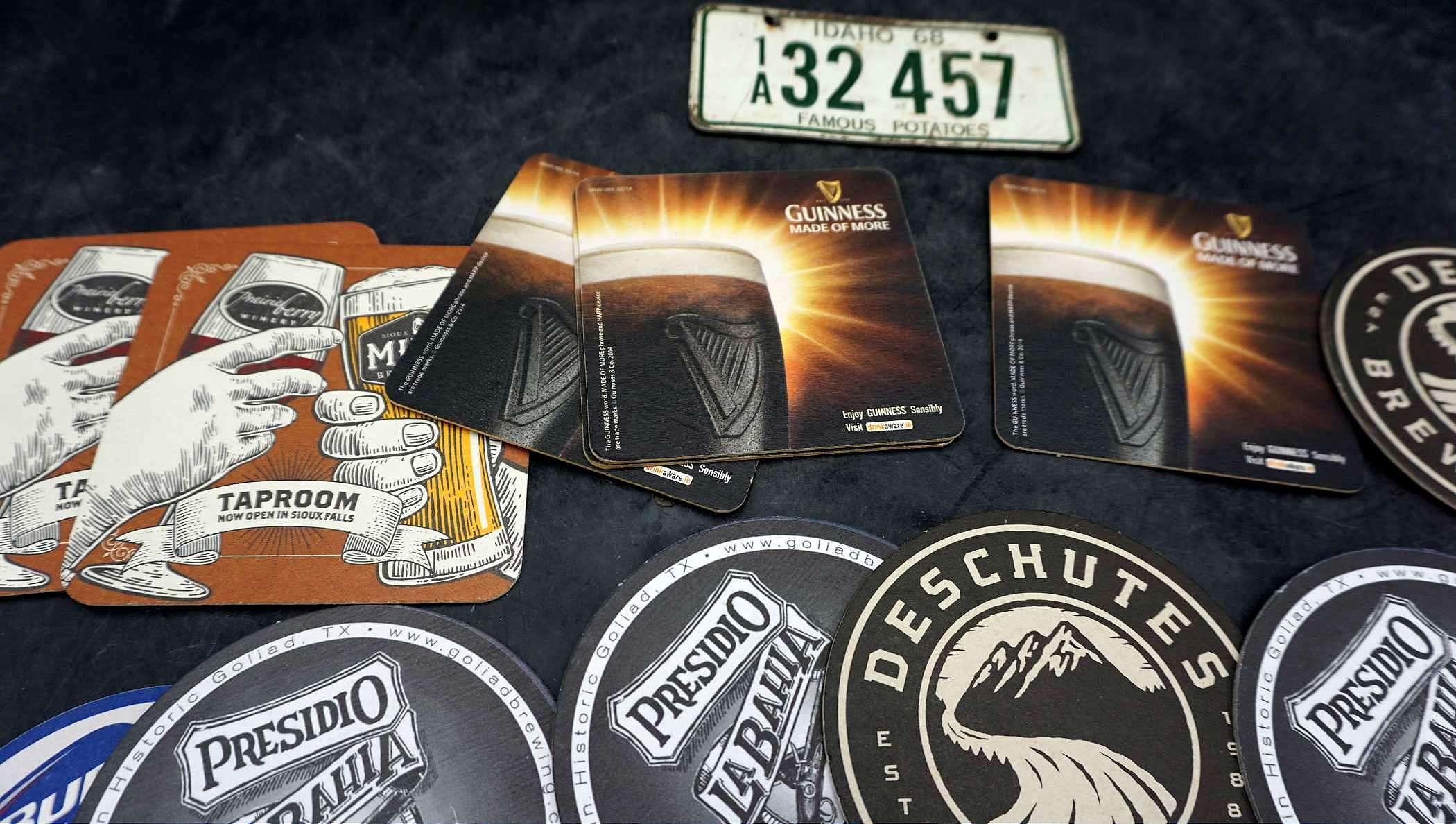 Beer Coasters & '68 Motorcycle License Plate