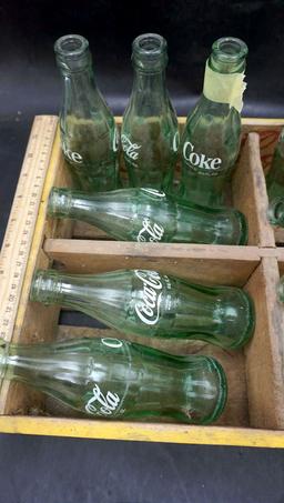 Coca-Cola Wooden Crate W/ Coke Glass Bottles