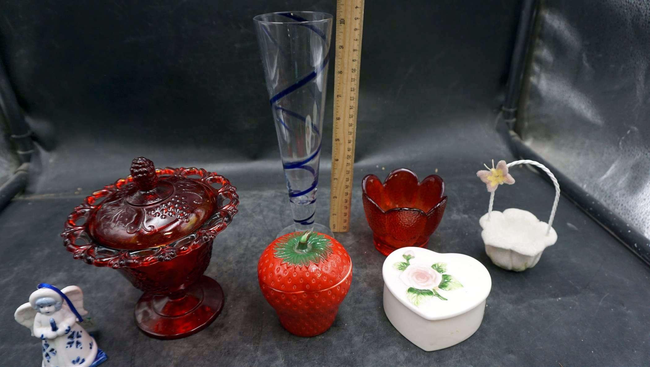 Candy Dish, Vase, Basket, Angel Figurine, Candle Holder & Trinket Dishes