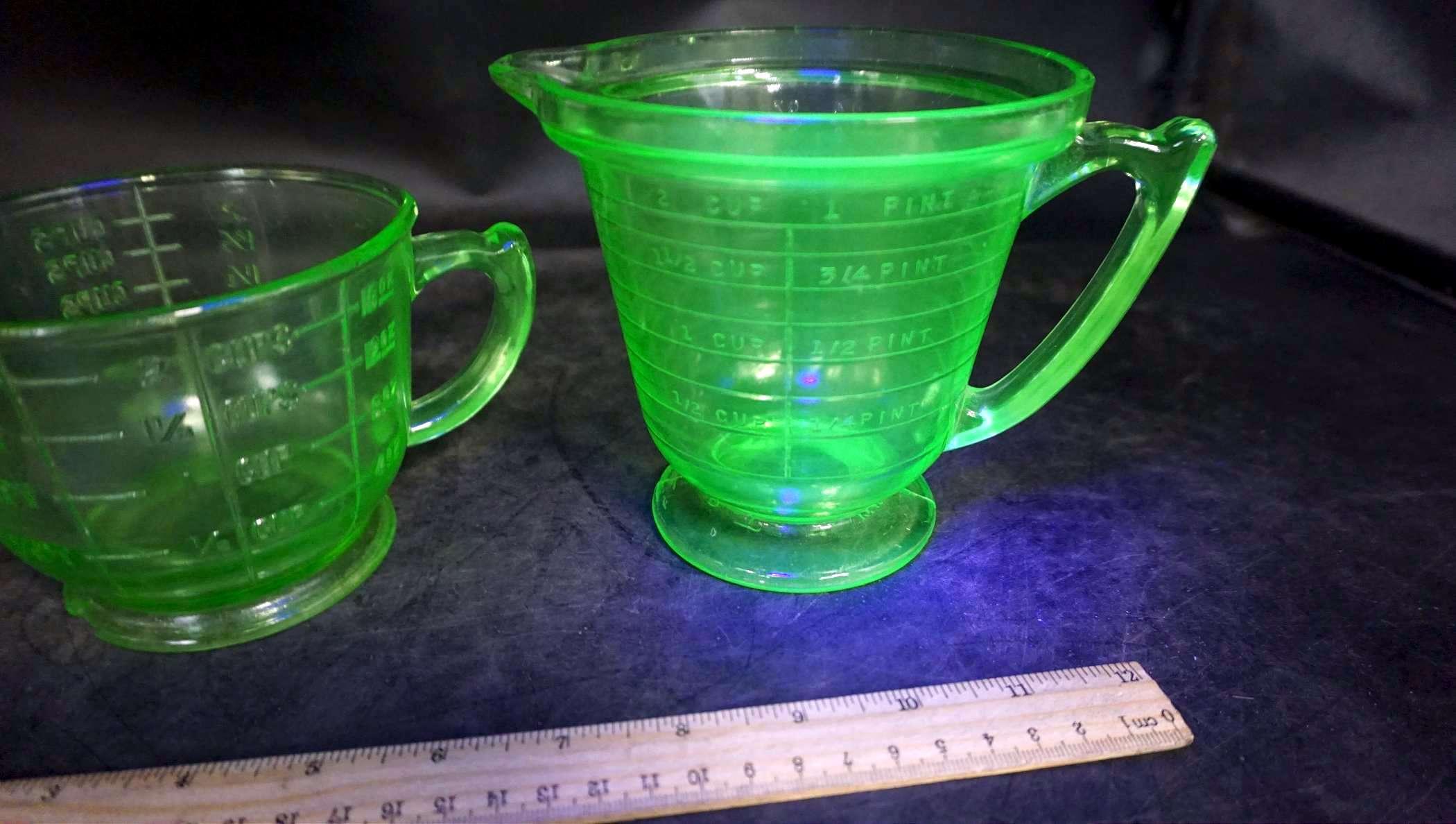 Uranium Green Glass Measuring Cups (Small Chip On Base Of One)