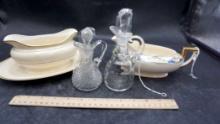 Glass Decanters, Gravy Boat, Tray, Creamer