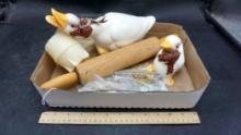 Goose Figurines, Rolling Pin, String Lights