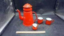 Enamel Kettle W/ Creamer & Cups (Small Chips)- Made In Japan