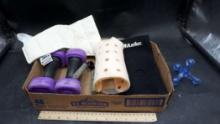 Knee Brace, Weights, Braces, Blue Massage Tool