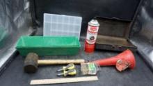 Rubber Mallet, Funnel, Screw, Screwdrivers, Plastic Organizer, Parts Cleaner, Toolbox