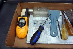 Walkie Talkie, Cologne Bottle, Scrapers, Book & Screwdrivers