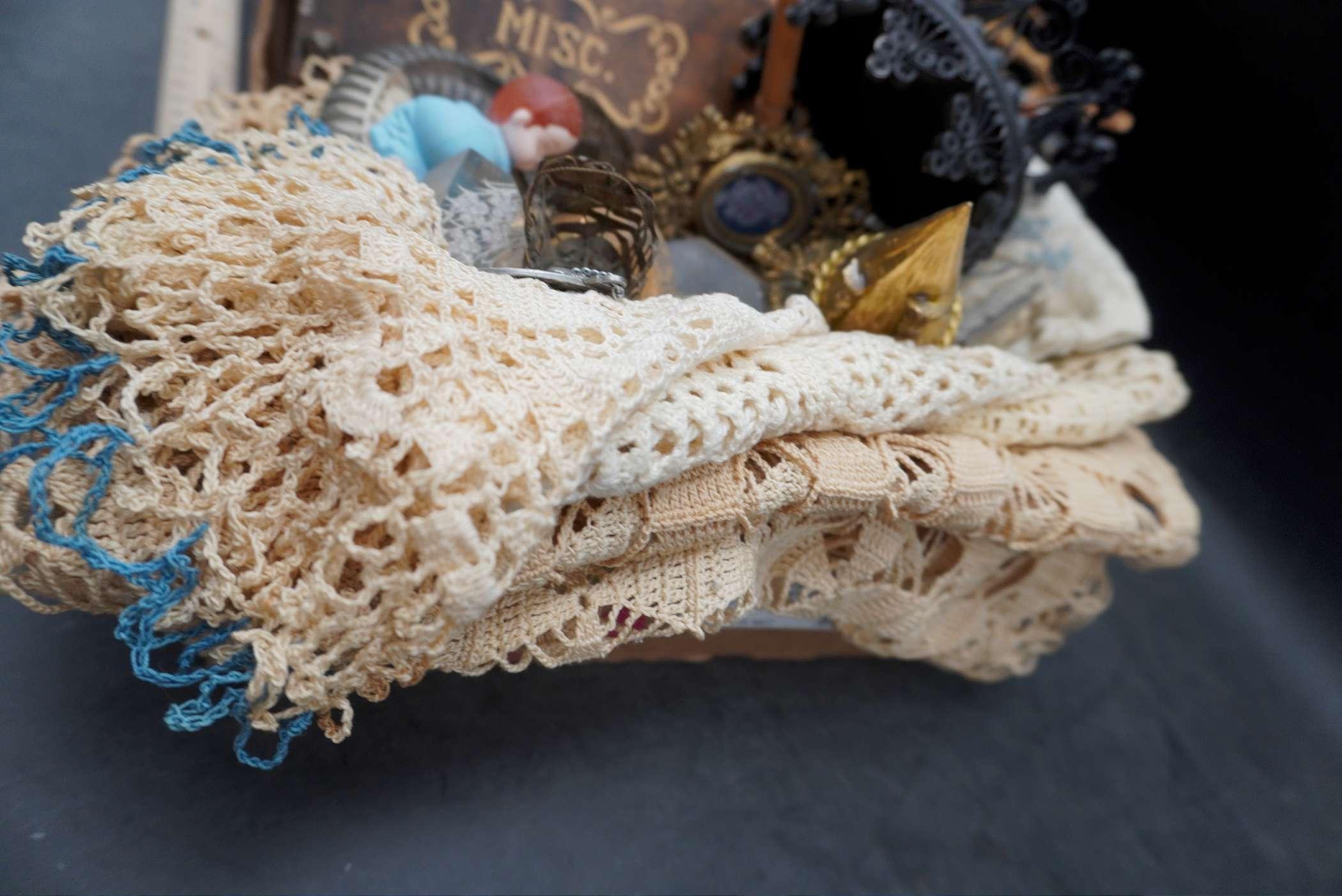 Doilies, Wooden Music Box, Figurines & Pictures