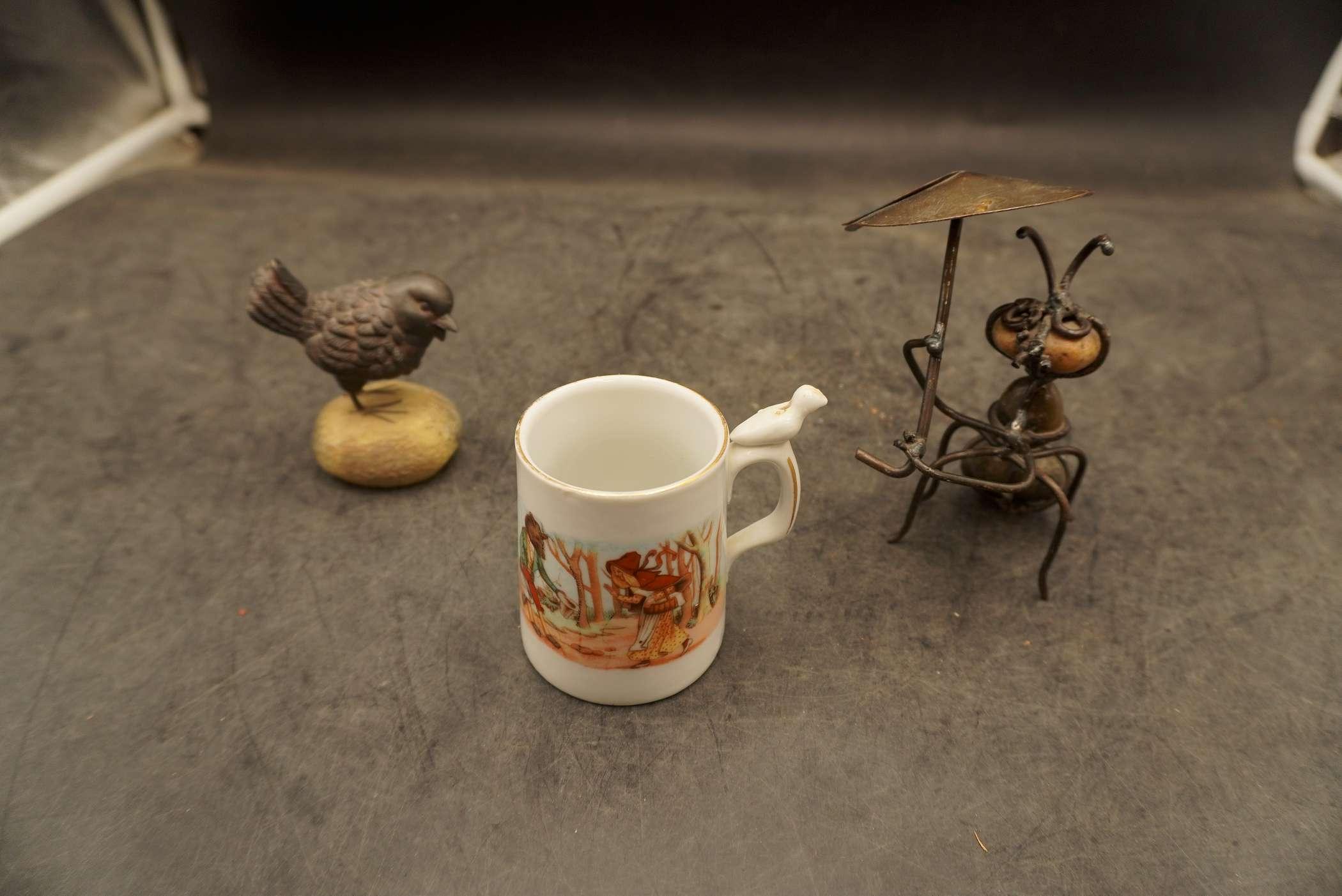 Little Red Riding Hood Mug, Bug Sculpture & Bird Sculpture