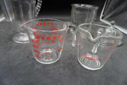 Glass Pitcher, Pyrex Measuring Cup, Fire-King Measuring Cup, Glass Dish W/ Lid