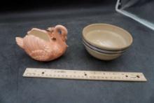 Pink Swan Planter & Stoneware Bowl