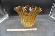 Amber Handkerchief Glass Vase With Glass Lattice