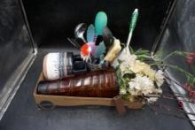 Glass Vase W/ Flowers, Kitchen Utensils, Toilet Brush