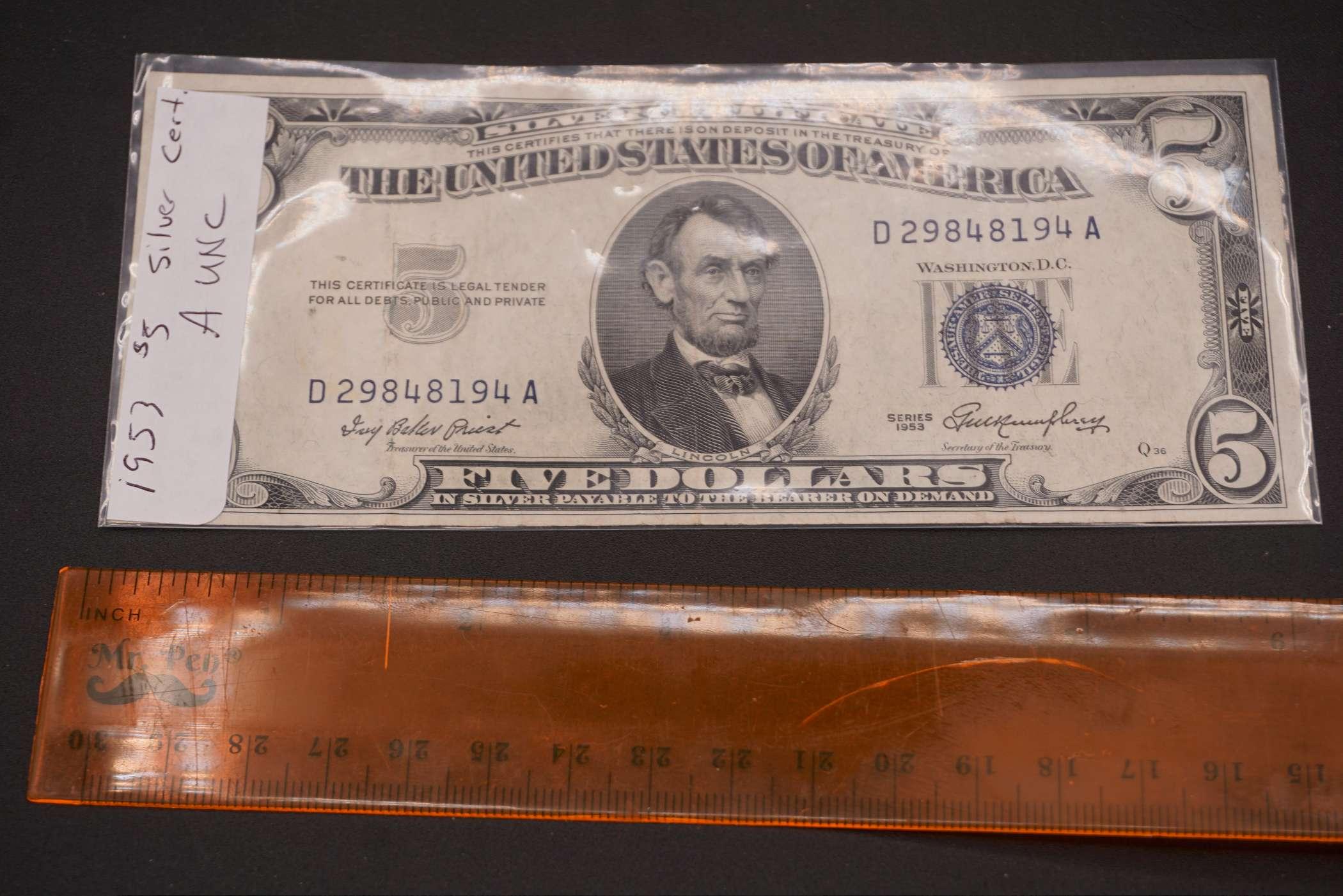 9153 $5 Silver Certificate (A Unc)