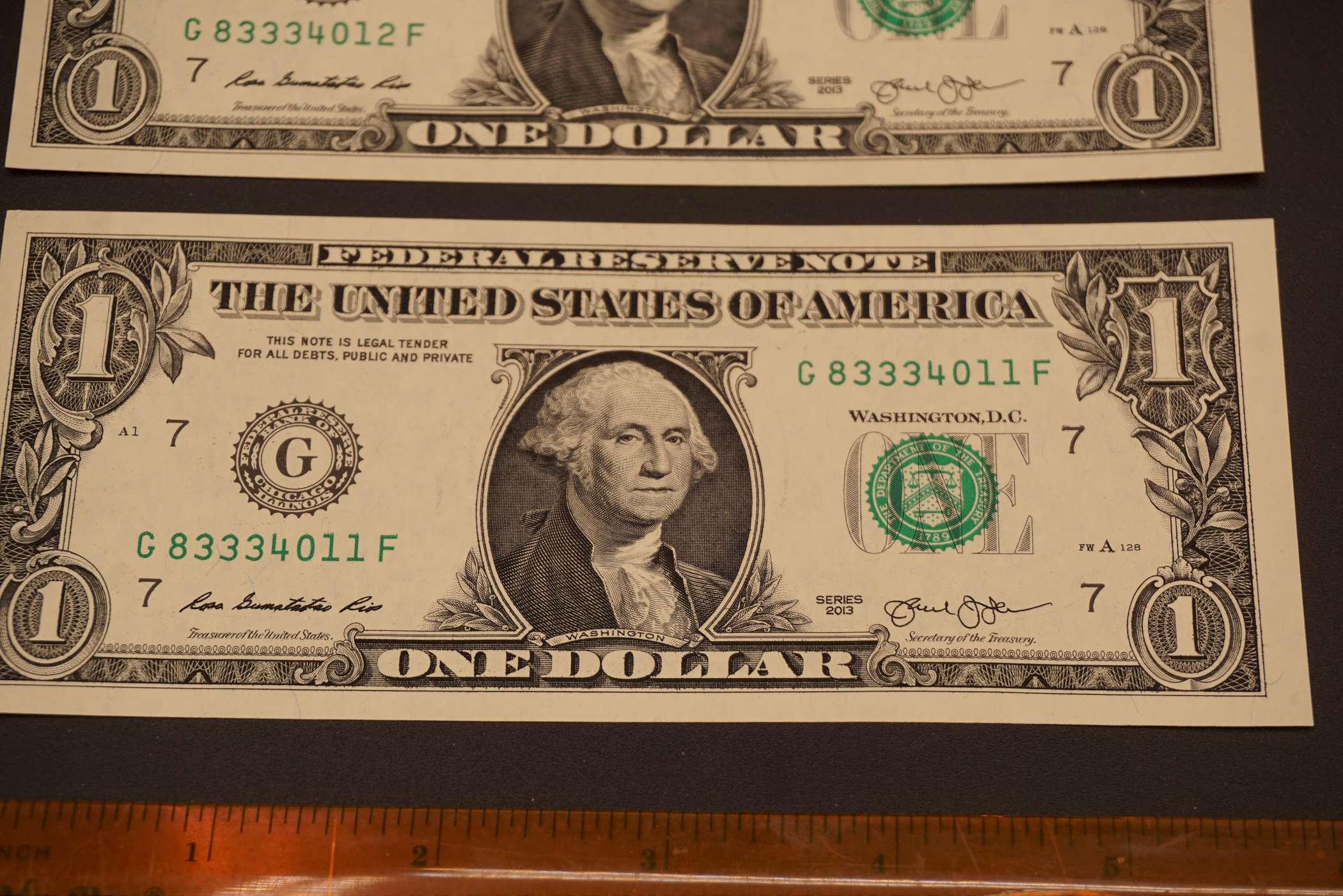 5 Consecutive 2013 $1 Bills