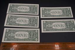 5 Consecutive 2013 $1 Bills