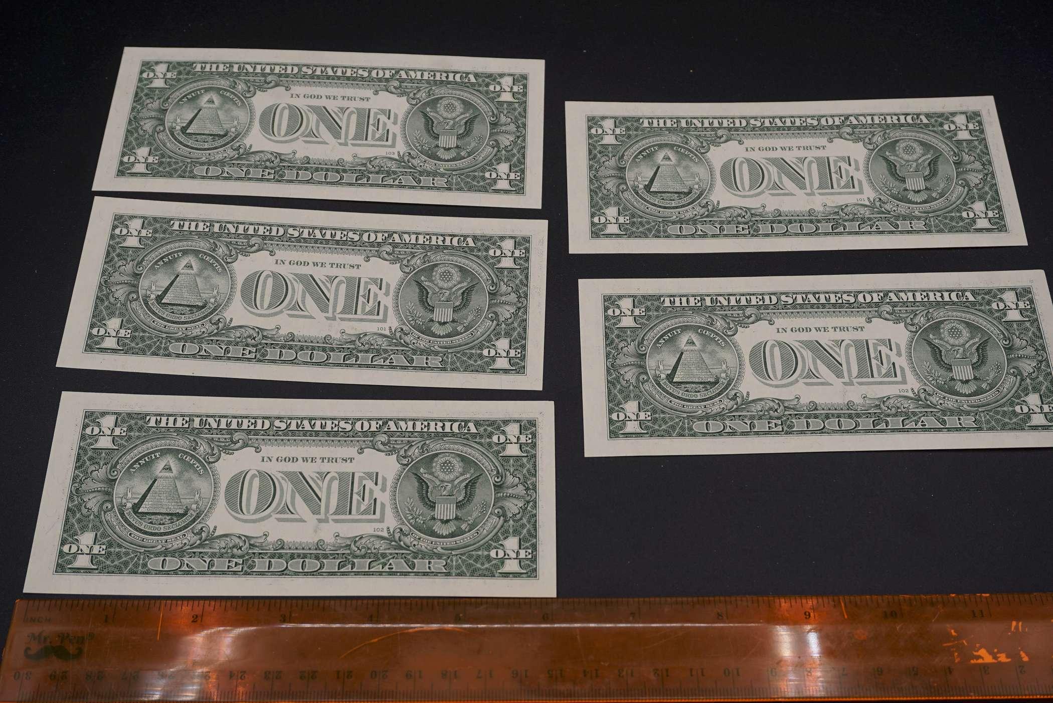 5 Consecutive 2013 $1 Bills