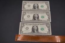 3 Consecutive 2013 $1 Bills