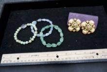 3 Bracelets & 1 Pair Of Clip Earrings