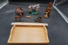 Wooden Tray W/ Figurines (Ducks, Deer)