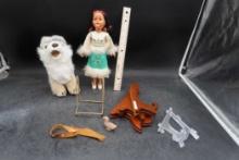 Dog Plush, Stands, Native American Doll W/ Twin Babies
