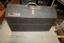 Montgomery Ward Powr Kraft Grey Metal Toolbox W/ Sockets, Wrenches & Other Tools