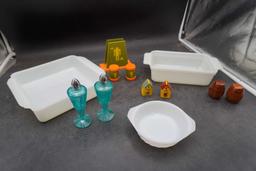 Assorted Shakers, Napkin Holder & Baking Dishes (Fire-King)