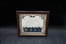 U.S. Legal Tender - Half Dollar, Buffalo Nickel, Wheat Penny & 10 Cent Piece In Picture Frame