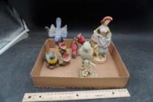 3 Bird Figurines & 1 Lady W/ Lamb Figurine