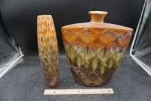 2 - Decorative Orange/Green Vases