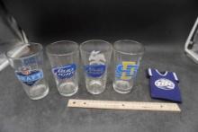 4 Beer Glasses (Bud Light & S.D.S.U.) & Miller Koozy